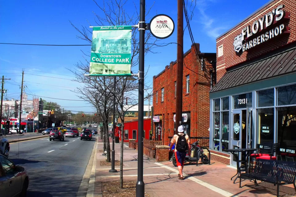 Street scene in downtown College Park, Maryland